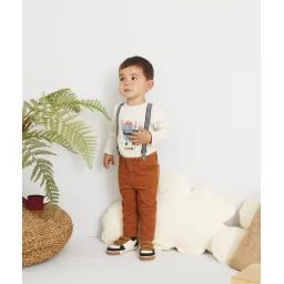 Pantalon en denim marron avec bretelles bébé garçon –  – Soldes