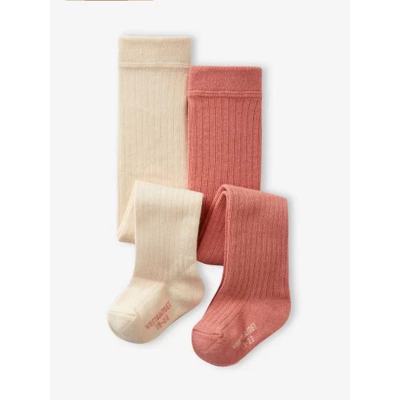 Lot de 2 paires de collants en maille côtelée bébé fille écru