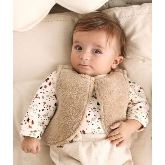 Gilet sans manches bébé en sherpa beige –  – Soldes