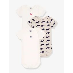 Lot 3 bodies manches courtes imprimé baleine PETIT BATEAU blanc