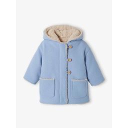 Manteau en drap de laine bébé doublé de fausse fourrure bleu ciel