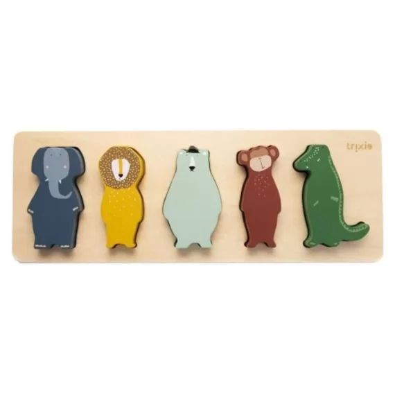 Puzzle en bois naturel pour enfants – TRIXIE – Animaux – 6 pièces – Motricité fine et apprentissage des couleurs marron
