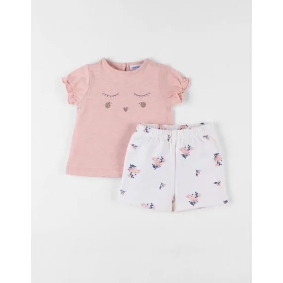 Ensemble T-shirt + Short Imprimé Fleuri Poudré/écru Rose