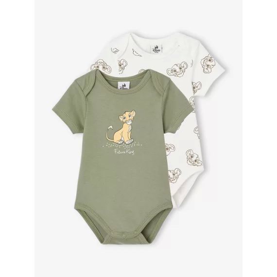 Lot de 2 bodies bébé manches courtes Disney® Le Roi Lion blanc + kaki