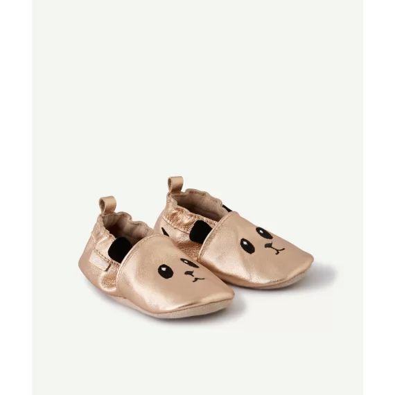 Chaussons en cuir bébé fille rose gold avec pandas brodés –  – Soldes