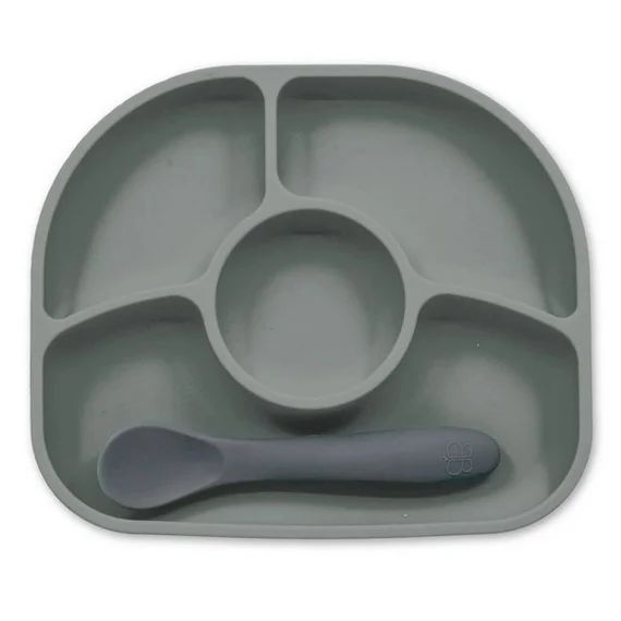 Assiette À Compartiments Ventousée Et Cuillère En Silicone Gris