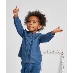 Blouse bébé fille en denim less water avec col claudine –  – Soldes