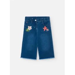 Jean Large Avec Broderie Et Ourlet Effiloché Bleu