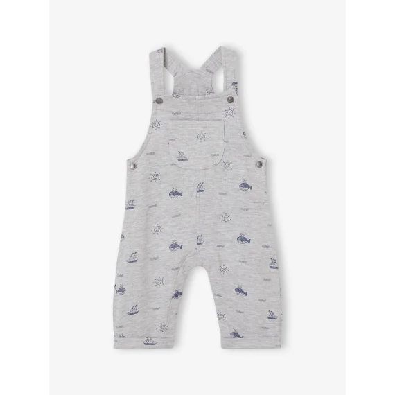 Salopette en molleton motifs marins bébé gris chiné
