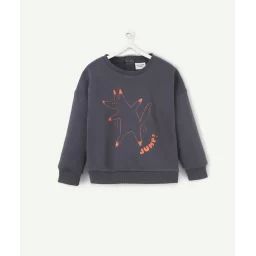 Sweat bébé garçon en fibres recyclées gris avec renard orange –  – Soldes