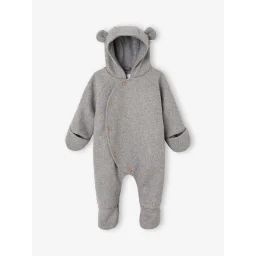 Combipilote à capuche en drap de laine bébé ouverture décalée gris chiné