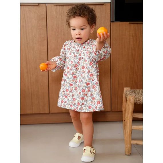 Robe avec smocks bébé écru