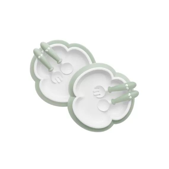 Assiette, Cuillère et Fourchette pour Bébé – Vert pastel