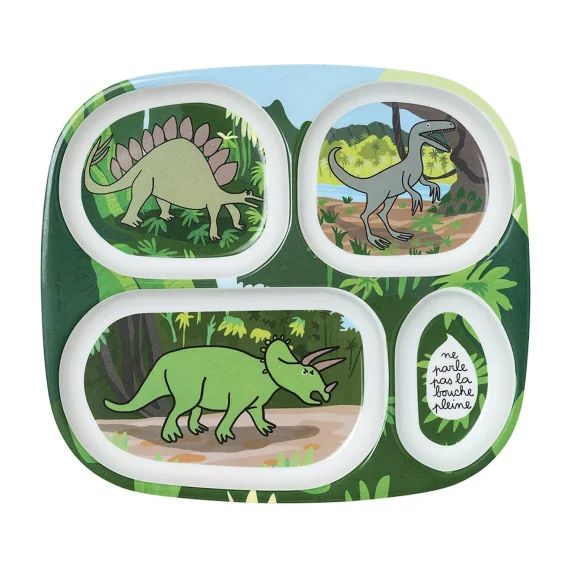 Assiette Plateau À Compartiments Dinosaures Vert