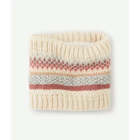 Snood tricot bébé fille en fibres recyclées beige aux détails roses