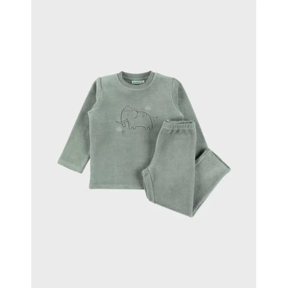 Pyjama 2 Pièces En Velours Avec Broderie Mammouth Vert