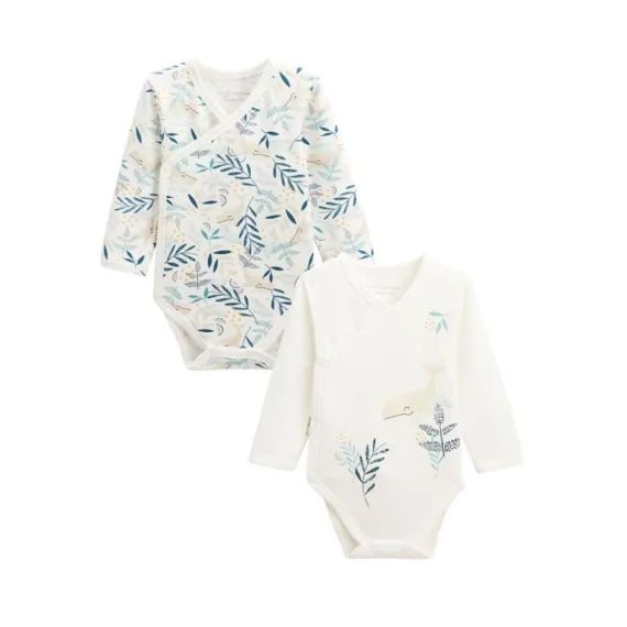 Lot De 2 Bodies Bébé Manches Longues Ouverture Croisée Iskia Blanc