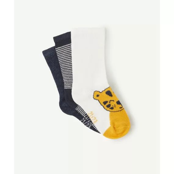 Lot de 3 chaussettes bleu et jaune avec tigre bébé garçon –  – Soldes