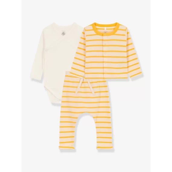 Ensemble naissance 3 pièces en coton bio PETIT BATEAU beige