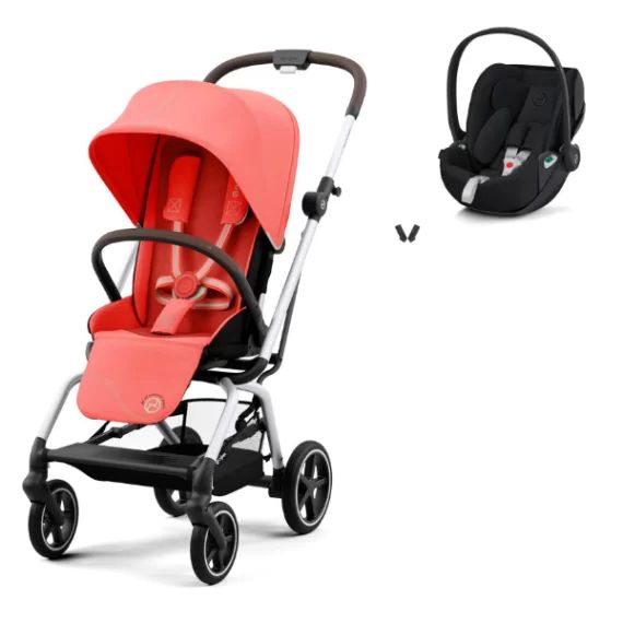 Poussette Cybex Eezy S Twist PLUS 2 – Châssis Silver/ Siège Hibiscus Red + Coque Auto Cloud T i-Fix – Sepia Black (2023)