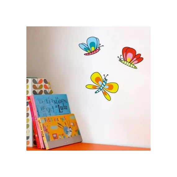 Stickers 3 papillons bleu, rouge, jaune
