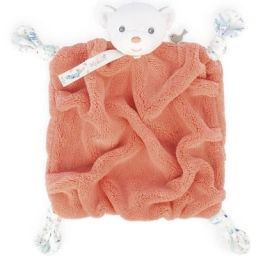 Doudou attache sucette doudou plat Plume ourson corail (20 cm)