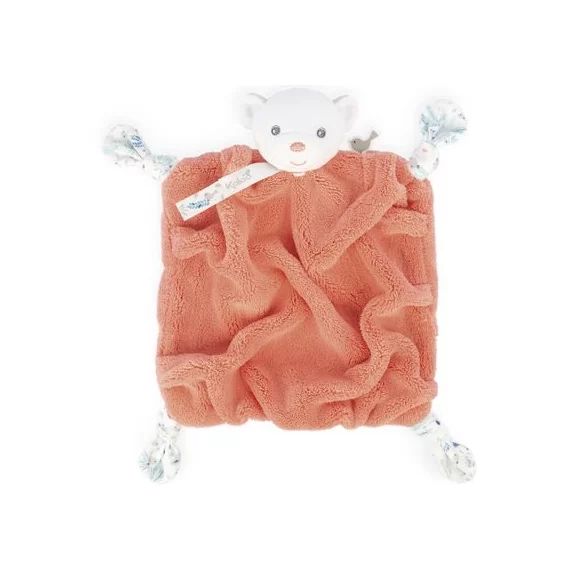 Doudou attache sucette doudou plat Plume ourson corail (20 cm)