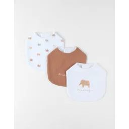 Set De 3 Bavoirs Imprimé Éléphant En Mousseline Blanc