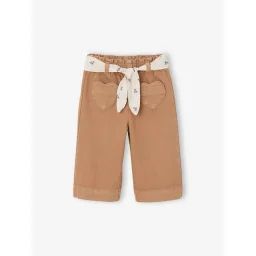 Pantalon couleur large bébé fille avec ceinture à nouer caramel