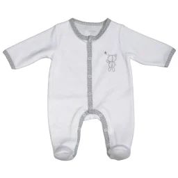 Pyjama Bébé En Velours À Manches Longues Blanc/gris Foncé