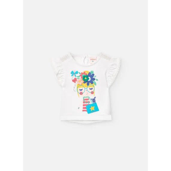 T-shirt Avec Volants Et Col Rond Blanc