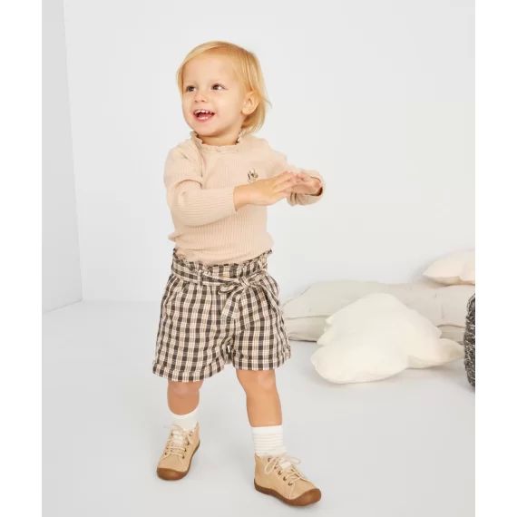 Bermuda droit à carreaux avec ceinture bébé fille –  – Soldes
