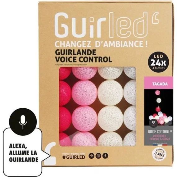 Guirlande lumineuse wifi boules coton LED USB – Commande Vocale – Maison connectée – Amazon Alexa & Google Assistant –  24 boules 2, rouge
