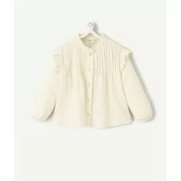 Blouse bébé fille en coton gaufré écru avec volants