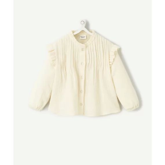 Blouse bébé fille en coton gaufré écru avec volants