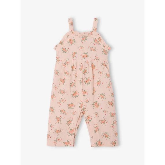 Combinaison large en gaze de coton bébé rose pâle