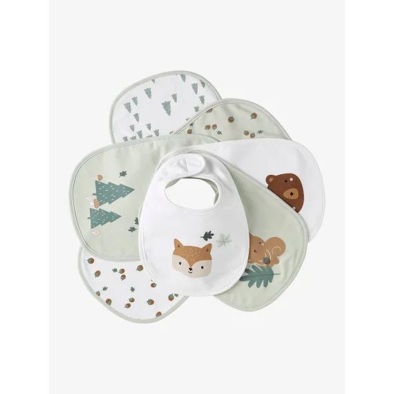 Lot de 7 bavoirs naissance en coton bio* vertbaudet vert d&rsquo;eau