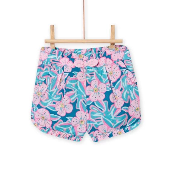 Short Bleu Pétrole À Imprimé Fleuri Bébé Fille