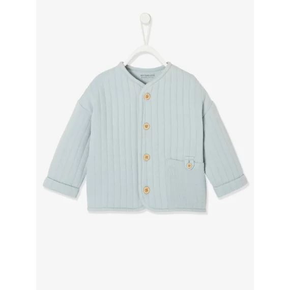 Cardigan naissance bébé poches en gaze de coton vert céladon