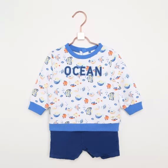 Short uni sergé de coton Garçon Bleu