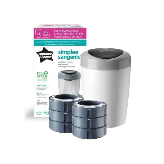 Starter pack poubelle à couches Simplee grise + 6 recharges