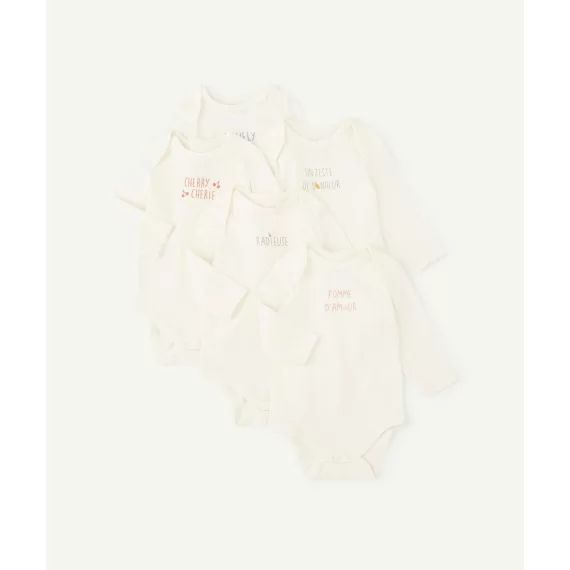 Lot de 5 bodies en coton biologique blancs avec message –  – Soldes