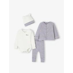 Ensemble évolutif mixte body + legging + cardigan + bonnet bleu