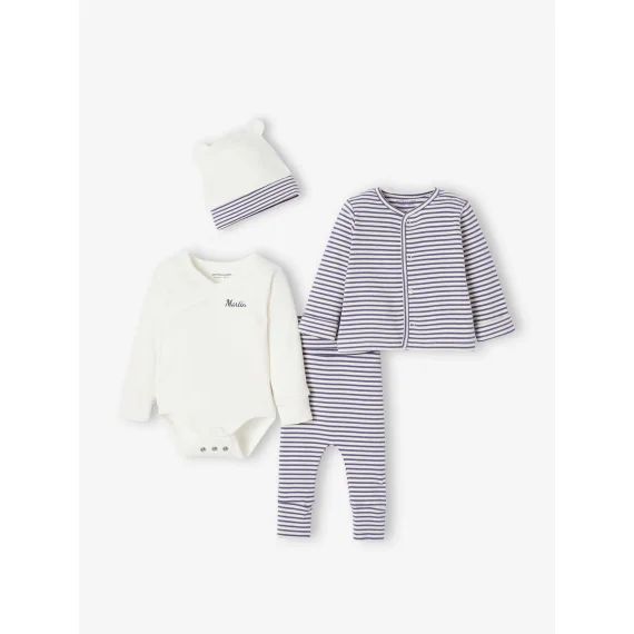 Ensemble évolutif mixte body + legging + cardigan + bonnet bleu