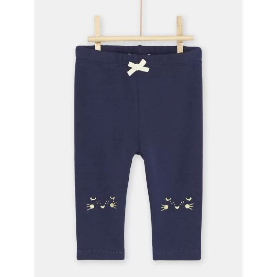 Pantalon Bleu Marine À Broderies Tête D&rsquo;animal Bébé Fille