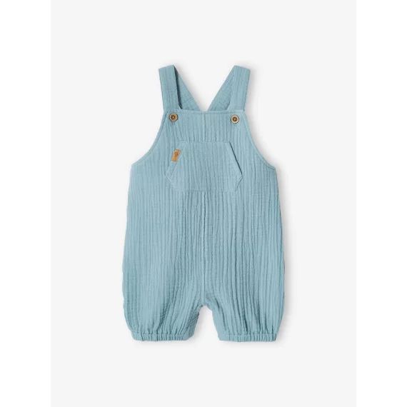 Salopette bébé naissance en gaze de coton doublée denim bleached