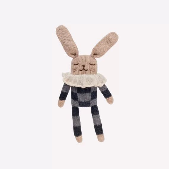 Doudou lapin pyjama à carreaux marine
