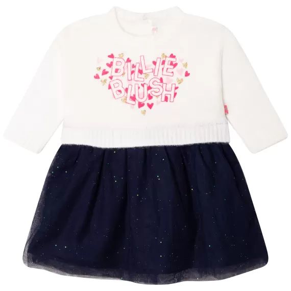 Robe en tricot et tulle doublé Fille Beige