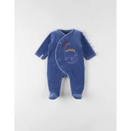 Pyjama 1 Pièce Dino En Velours Foncé Bleu