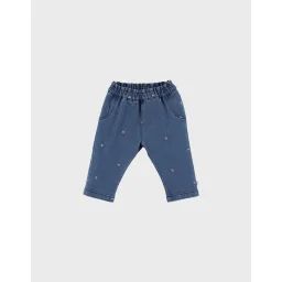 Pantalon En Denim Brodé Bleu